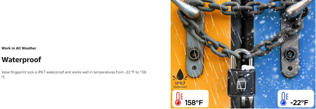 Fingerprint Padlock IP67 Waterproof Lock Smart Padlock Keyless Biometric Lock Suitable for Luggage Suitcase Gym Locker Lock