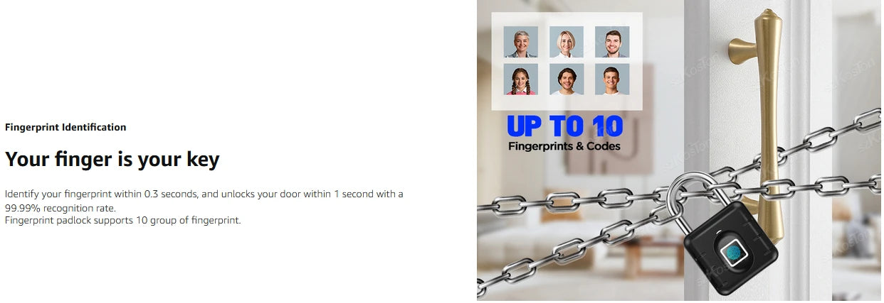 Fingerprint Padlock IP67 Waterproof Lock Smart Padlock Keyless Biometric Lock Suitable for Luggage Suitcase Gym Locker Lock