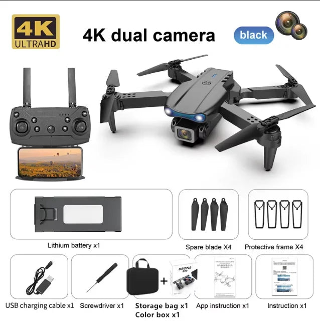 E88Pro4K DroneWiFi FPV HD Camera/Foldable RC Quadcopter/Altitude Hold/360° Flips/Headless Mode/Ideal Gift for Kids&Beginners