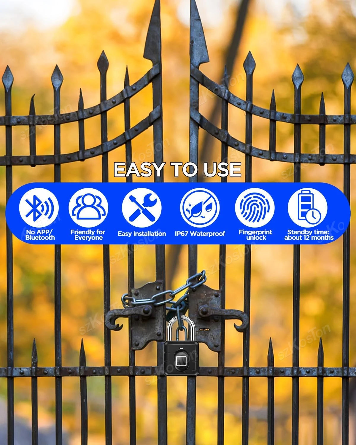 Fingerprint Padlock IP67 Waterproof Lock Smart Padlock Keyless Biometric Lock Suitable for Luggage Suitcase Gym Locker Lock