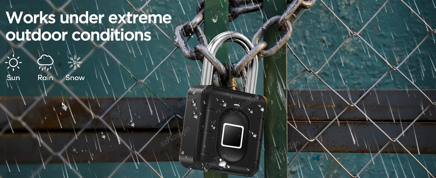 Fingerprint Padlock IP67 Waterproof Lock Smart Padlock Keyless Biometric Lock Suitable for Luggage Suitcase Gym Locker Lock