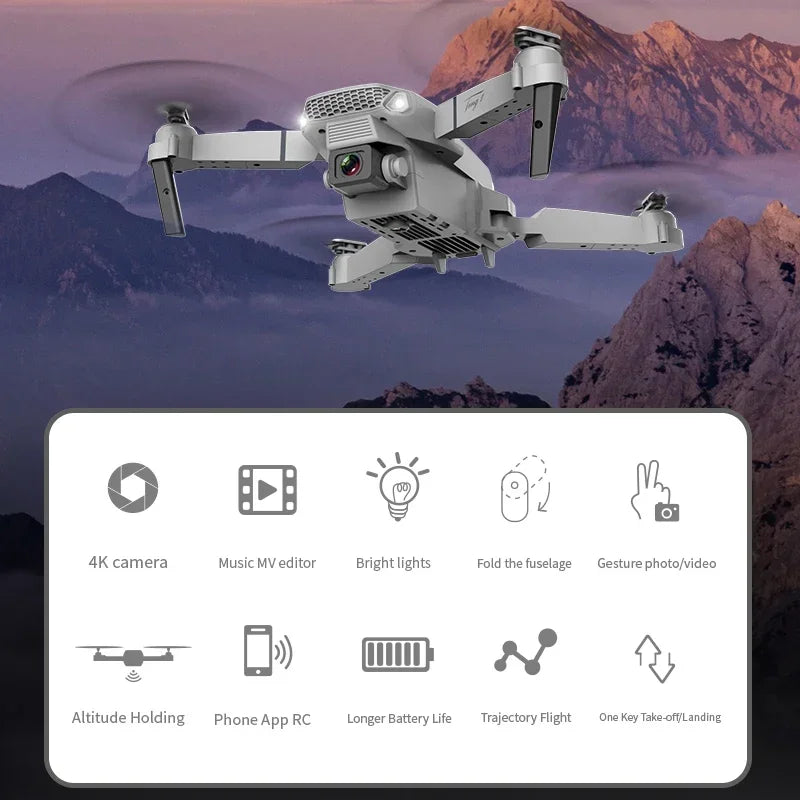 E88Pro4K DroneWiFi FPV HD Camera/Foldable RC Quadcopter/Altitude Hold/360° Flips/Headless Mode/Ideal Gift for Kids&Beginners